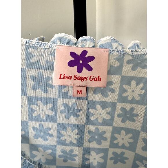 Lisa Says Gah Sheer Flower Top Blue and White - Picture 4 of 4